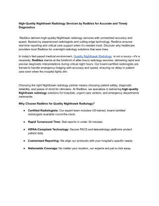 High-Quality Nighthawk Radiology Services by Radblox for Accurate and Timely Diagnostics