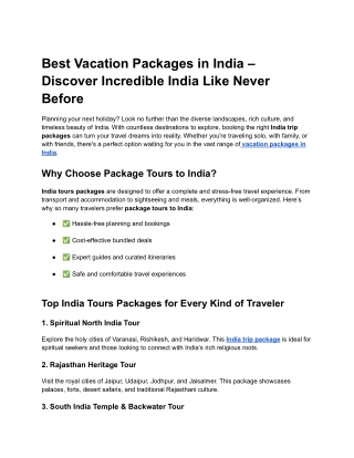Best Vacation Packages in India – Discover Incredible India Like Never Before