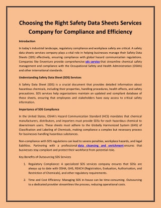 Choosing the Right Safety Data Sheets Services Company for Compliance and Efficiency