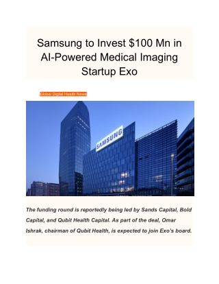 Samsung to Invest $100 Mn in AI-Powered Medical Imaging Startup Exo