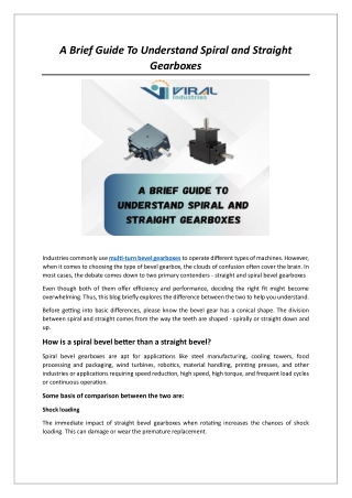 A Brief Guide To Understand Spiral and Straight Gearboxes