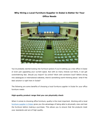 Why Hiring a Local Furniture Supplier in Dubai is Better for Your Office Needs