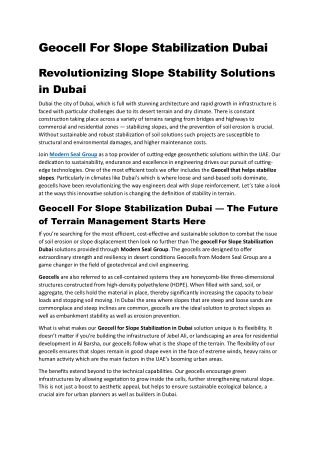 Geocell For Slope Stabilization Dubai