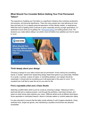 What Should You Consider Before Getting Your First Permanent Tattoo