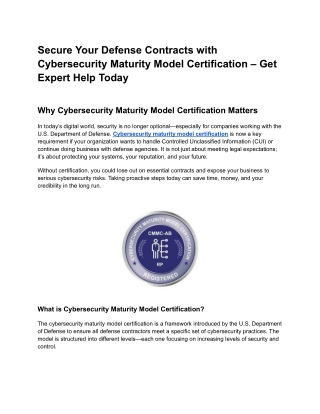 Secure Your Defense Contracts with Cybersecurity Maturity Model Certification – Get Expert Help Today