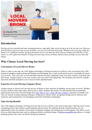 Save Time and Energy with Local Moving Services in Bronx
