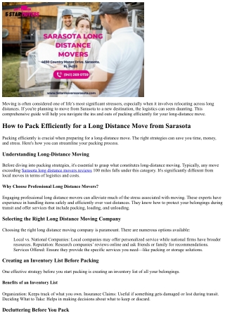 How to Pack Efficiently for a Long Distance Move from Sarasota