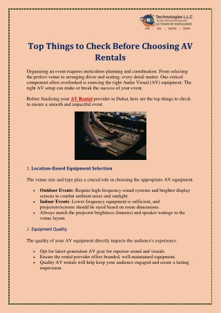 Top Things to Check Before Choosing AV Rentals