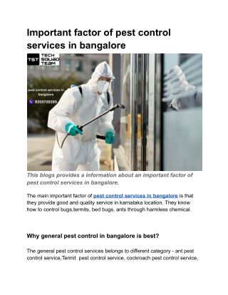 Important factor of pest control services in bangalore