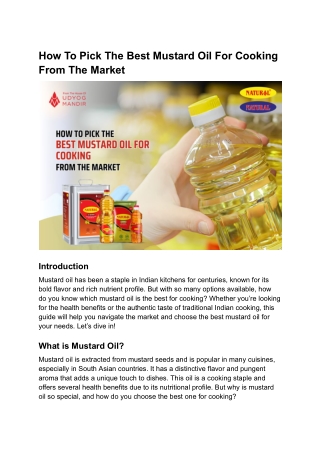 How To Pick The Best Mustard Oil For Cooking From The Market