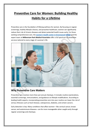 Preventive Care for Women - Building Healthy Habits for a Lifetime