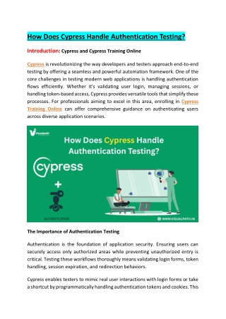 Cypress Training - Cypress Online Training in India