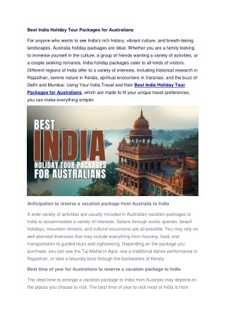 Best India Holiday Tour Packages for Australians