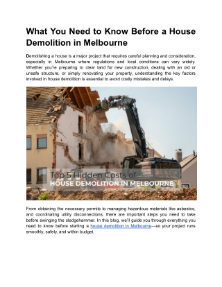 What You Need to Know Before a House Demolition in Melbourne
