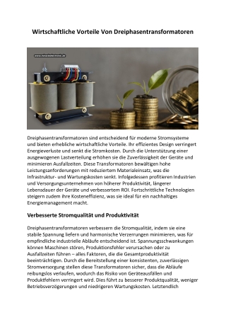 Wirtschaftliche Vorteile Von Dreiphasentransformatoren