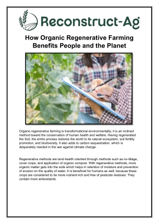 How Organic Regenerative Farming Benefits People and the Planet