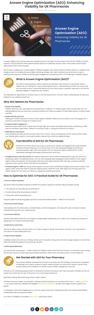 Answer Engine Optimisation (AEO) Enhancing Visibility for UK Pharmacies