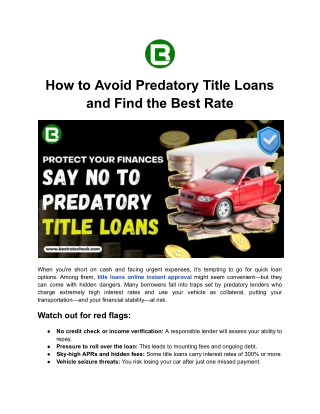 Your Guide to Avoiding Predatory Title Loans and Finding the Best Deal
