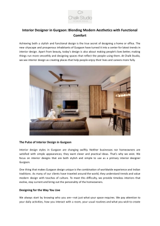 Top Interior Designer in Gurgaon | Chalk Studio