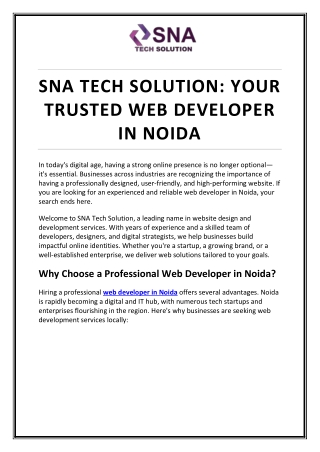 SNA TECH SOLUTION: YOUR  TRUSTED WEB DEVELOPER  IN NOIDA