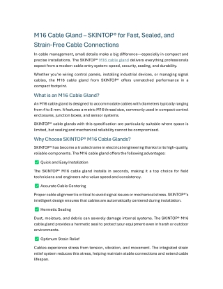 M16 Cable Gland SKINTOP® for Fast, Sealed, and Strain-Free Cable Connections