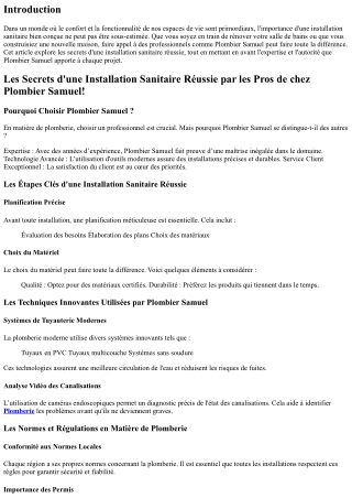 Les Secrets d'une Installation Sanitaire Réussie par les Pros de chez Plombier S