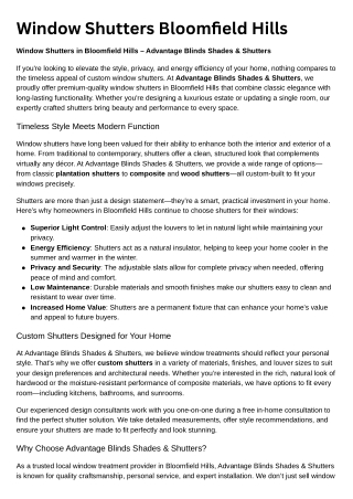 Window Shutters Bloomfield Hills