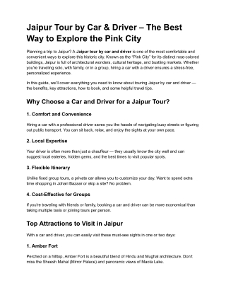 Jaipur Tour by Car & Driver – The Best Way to Explore the Pink City