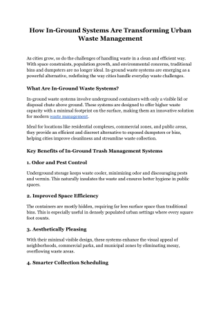 How In-Ground Systems Are Transforming Urban Waste Management