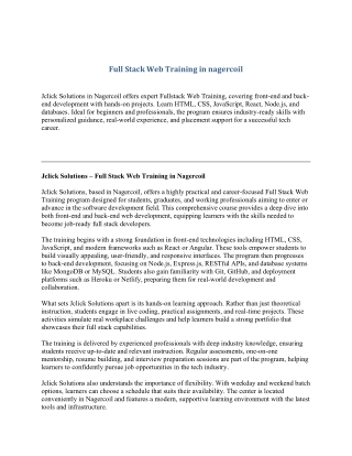 Full Stack Web Training in Nagercoil