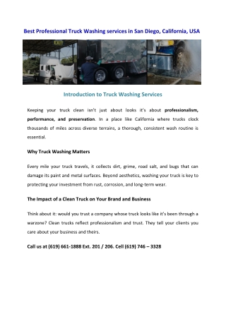 Best Professional Truck Washing services in San Diego, California