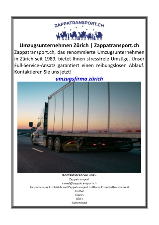 Umzugsunternehmen Zürich Zappatransport.ch