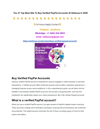 You 31 Top Best Site To Buy Verified PayPal Accounts At Sellsusa In 2025