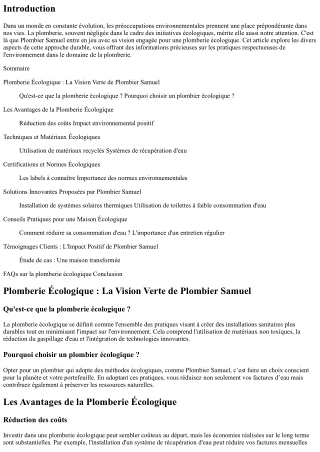 Plomberie Écologique : La Vision Verte de Plombier Samuel