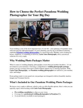 How to Choose the Perfect Pasadena Wedding Photographer for Your Big Day