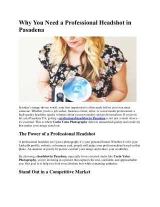 Why You Need a Professional Headshot in Pasadena