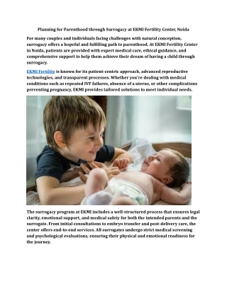Planning for Parenthood through Surrogacy at EKMI Fertility Noida