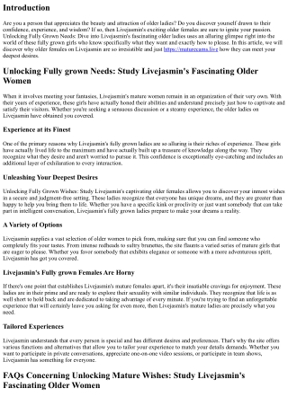 Opening Mature Wishes: Study Livejasmin's captivating older women