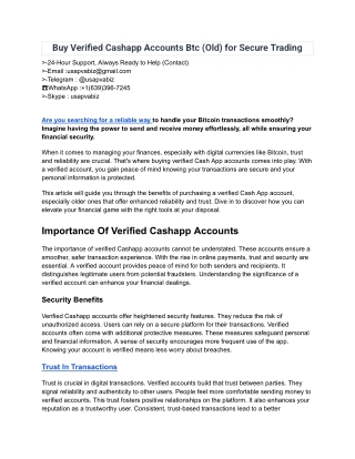 Buy Verified Cashapp Accounts Btc (Old) for Secure Trading