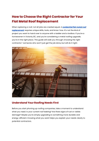 How to Choose the Right Contractor for Your Flat Metal Roof Replacement