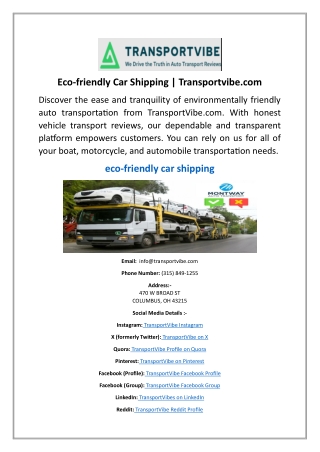 Eco-friendly Car Shipping  Transportvibe