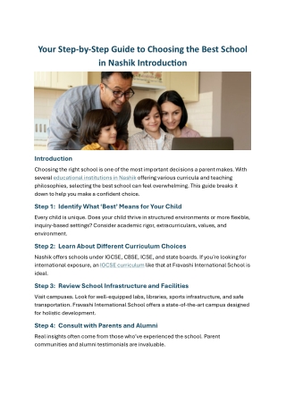 Your Step-by-Step Guide to Choosing the Best School in Nashik Introduction