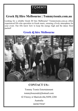 Greek Dj Hire Melbourne | Tommytsonis.com.au