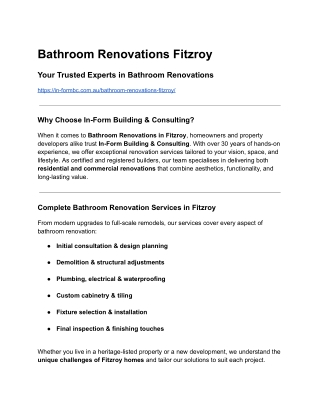 Bathroom Renovations Fitzroy – Expert Renovation Services by In-Form Building