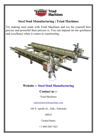 Steel Stud Manufacturing   Triad Machines