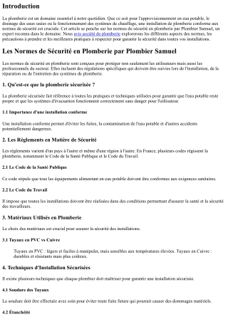 Les Normes de Sécurité en Plomberie par Plombier Samuel