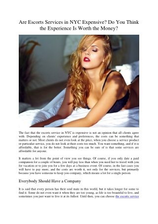 Are Escorts Services in NYC Expensive? Do You Think the Experience Is Worth the Money?
