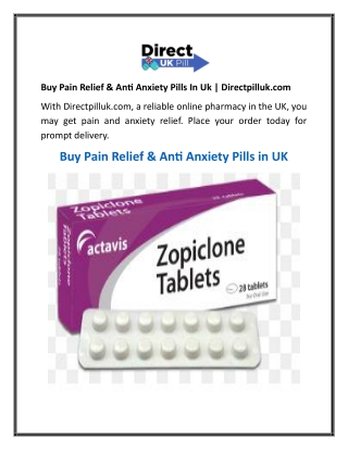 Buy Pain Relief & Anti Anxiety Pills In Uk  Directpilluk.com