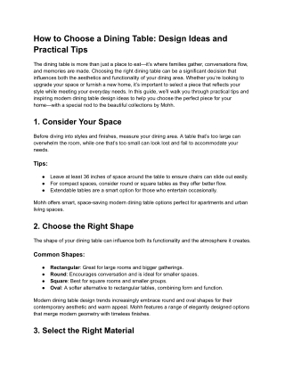 How to Choose a Dining Table: Design Ideas and Practical Tips