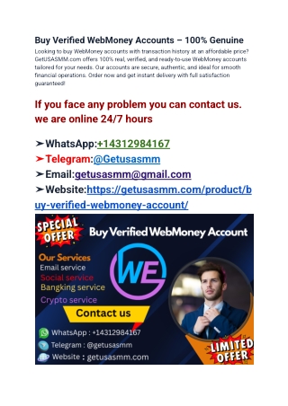 Buy Verified WebMoney Accounts – 100% Genuine